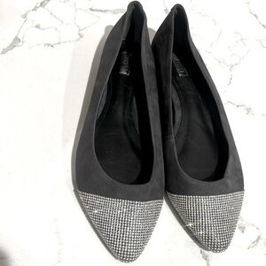 SCHUTZ Women’s Ballet Flats Gemma Pointed Toe with Diamonds Grey Suede NEW 8
